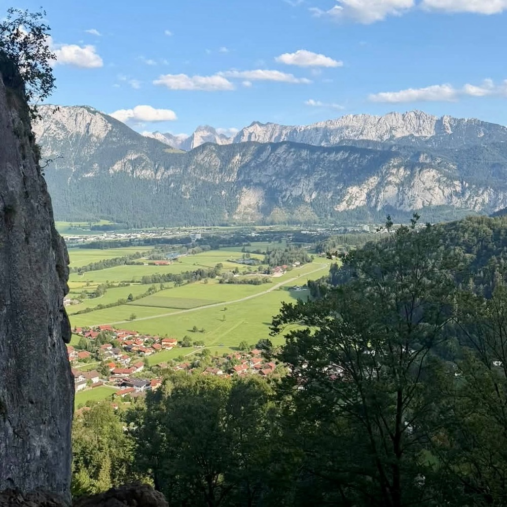 View over the Inn valley and Oberaudorf to the Alps